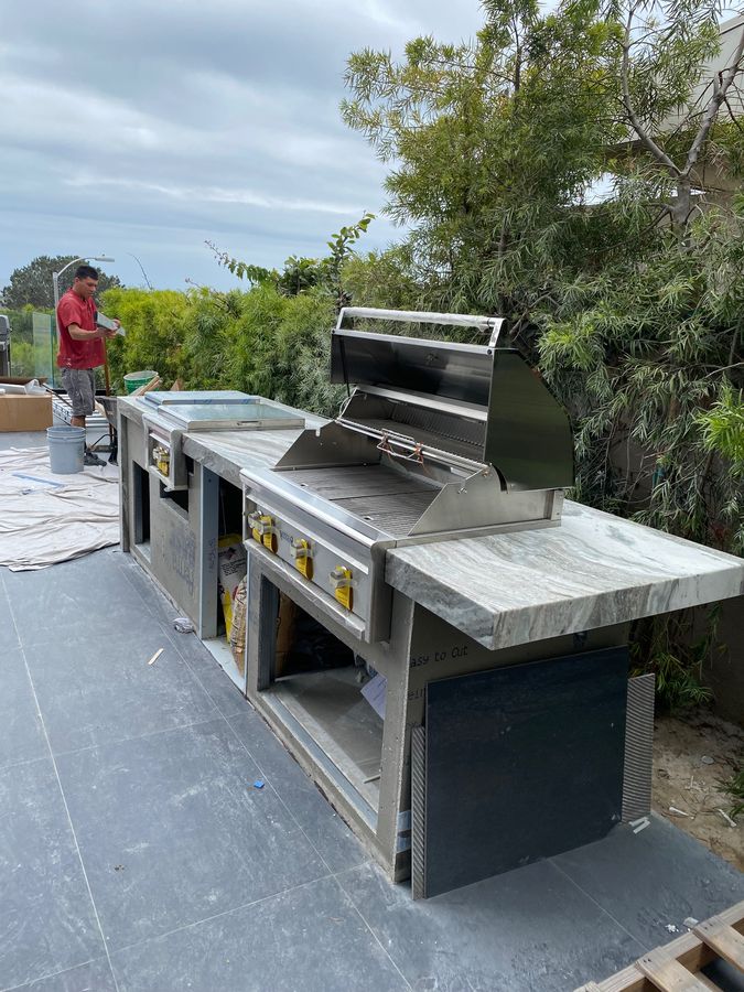 Outdoor BBQ station with natural marble countertop